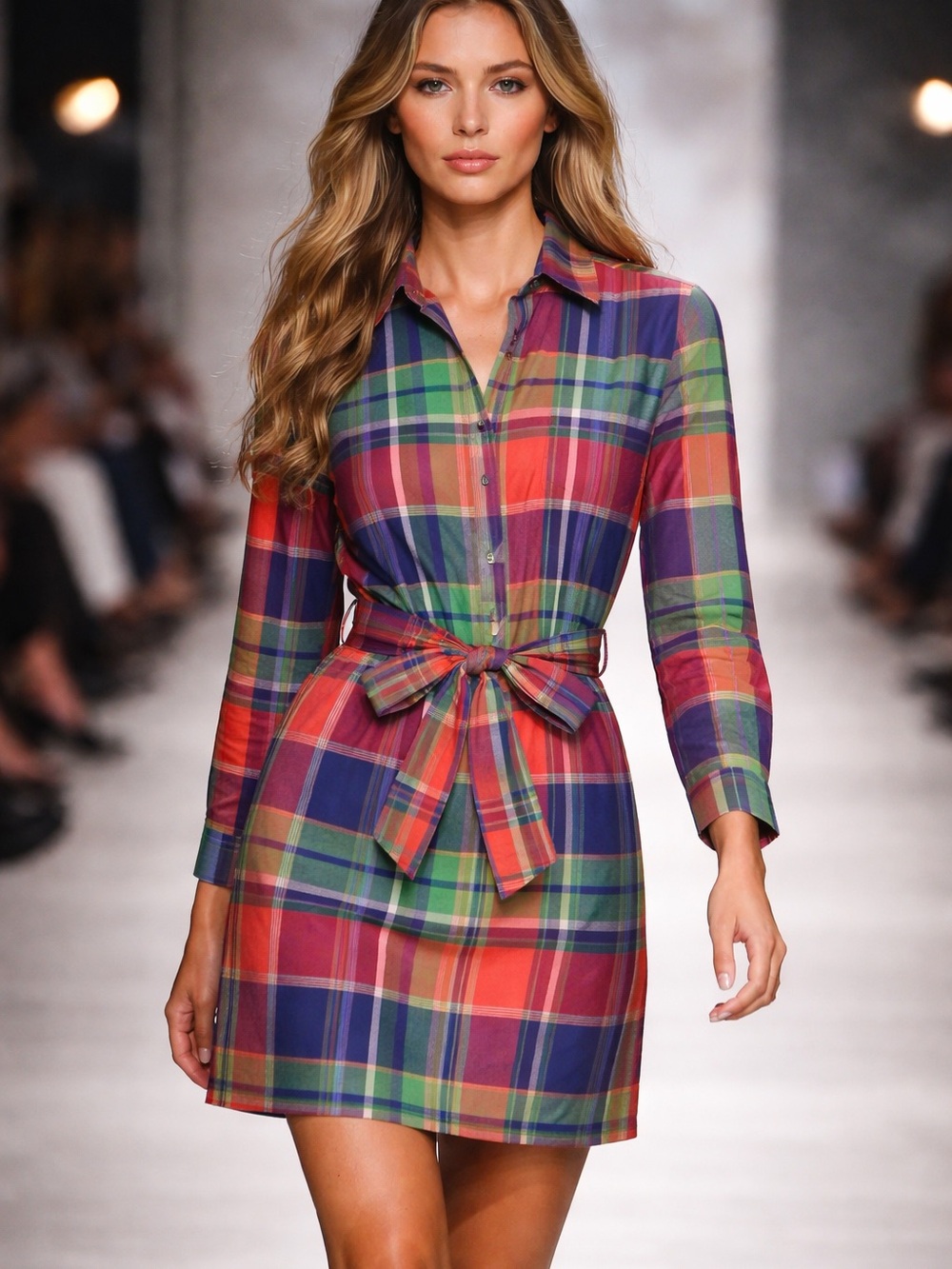 Talbots Multi-Color Plaid Shirt Dress with Belt Tie - Picture 2 of 6
